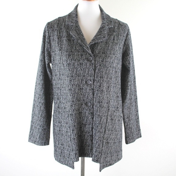 Comfy USA Jackets & Blazers - Comfy USA Dee Black White Chevron Knit Button Front Tunic Blazer Jacket S NWT